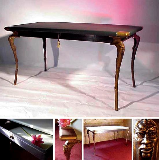 Bronze sculpture desk with leather top. Solid bronze furniture
