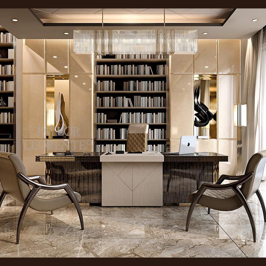 LEATHER DESK WITH 24CT GOLD TAYLOR LLORENTE FURNITURE