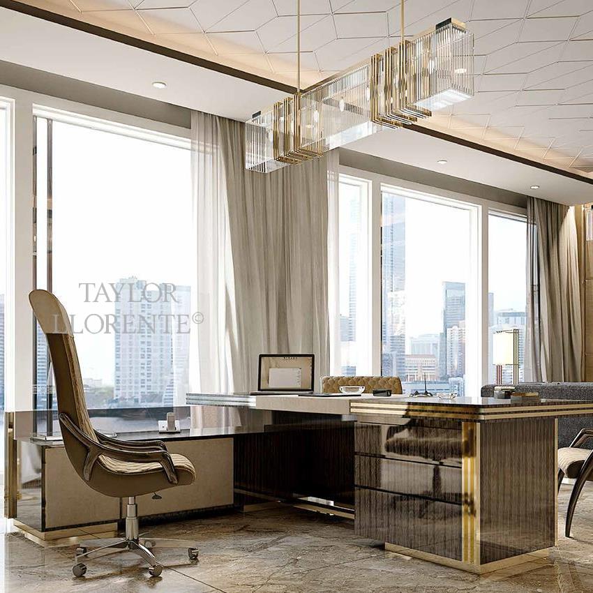 LEATHER DESK WITH 24CT GOLD TAYLOR LLORENTE FURNITURE