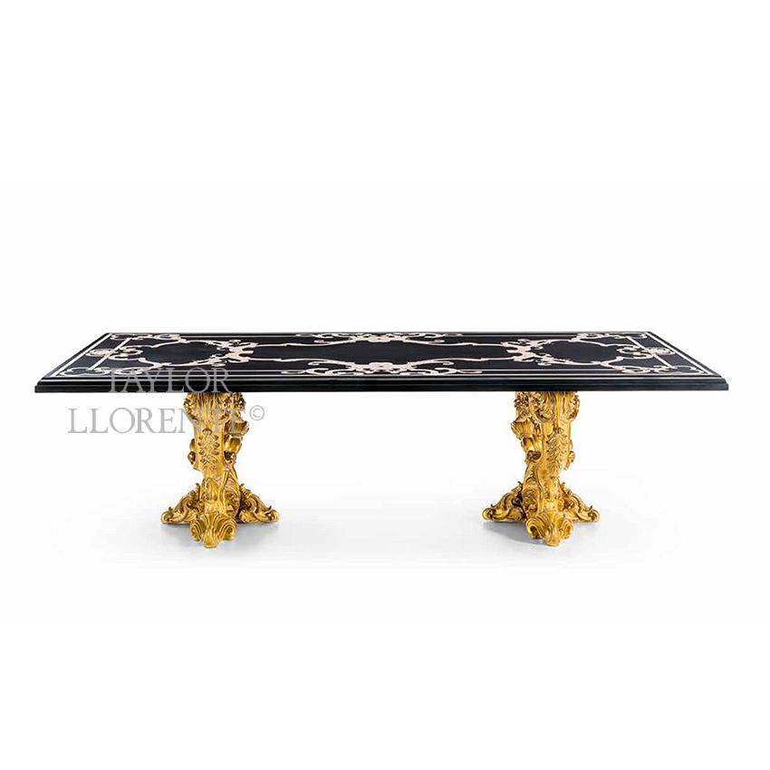 Grand luxury baroque gilt table with marble table top