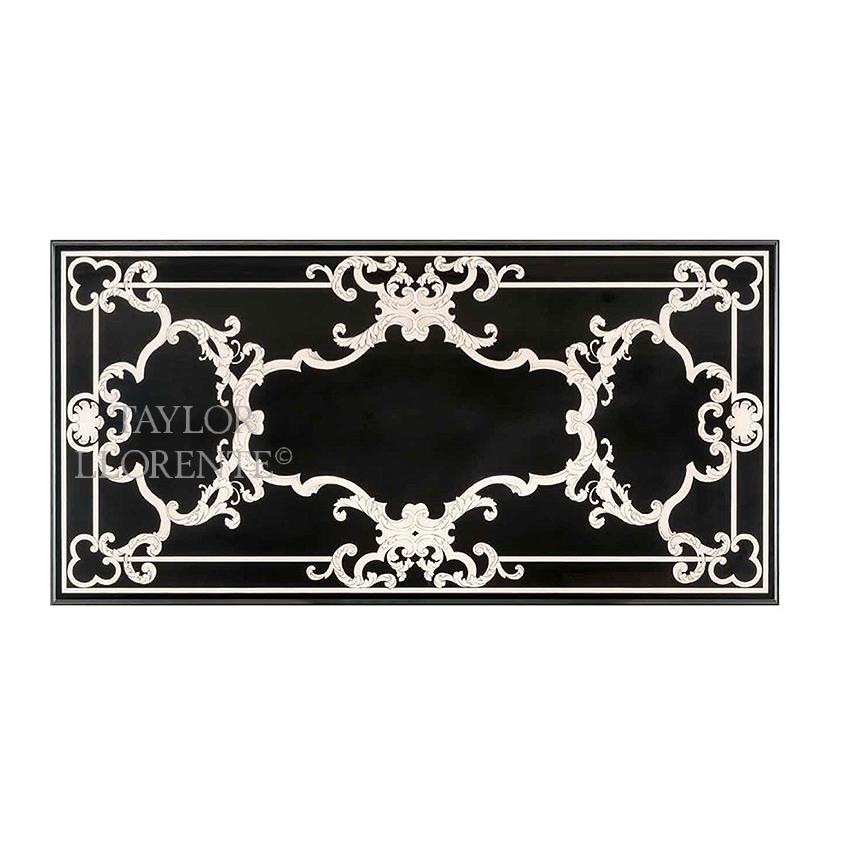 baroque inlaid table top design in black and white