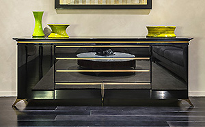 BLACK LACQUER & BRASS SIDEBOARD