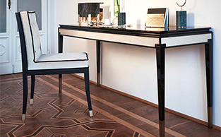 BLACK LACQUER & LEATHER CONSOLE TABLE 