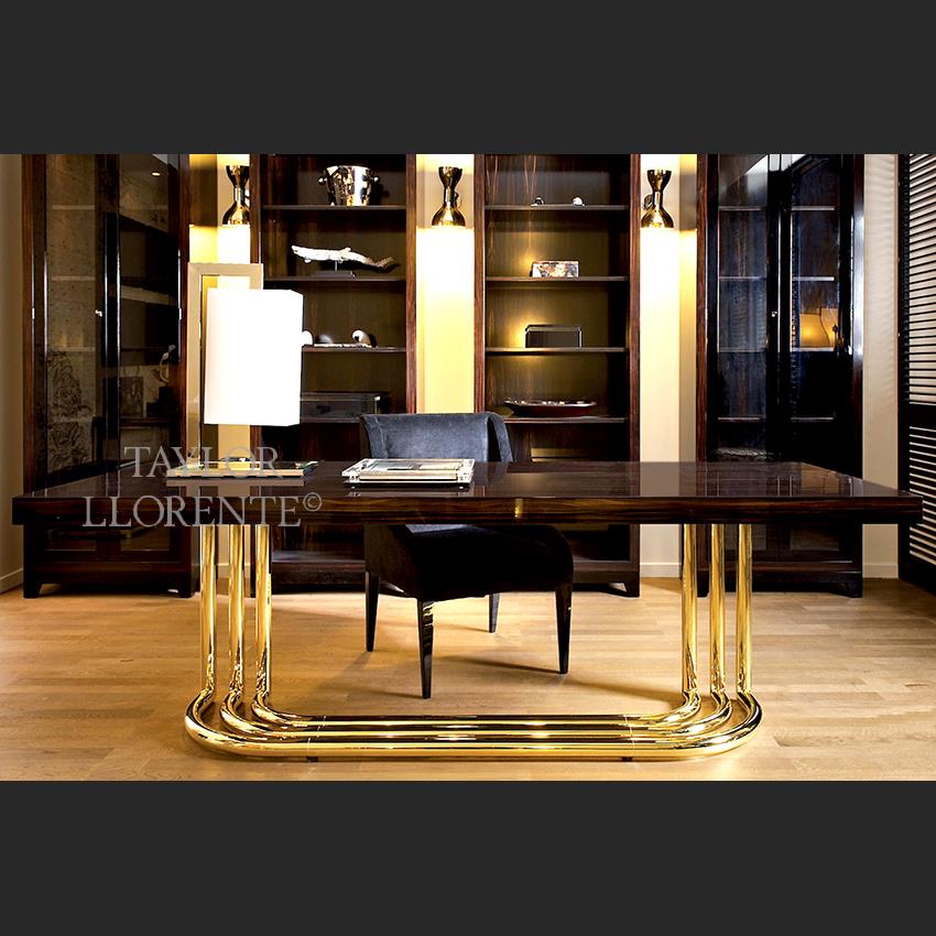 Luxury desk with macassar ebony top and brass tubular desk frame