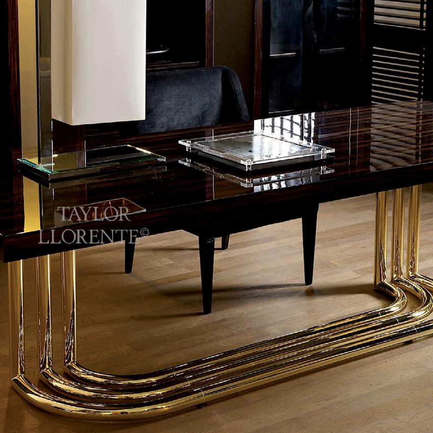 Luxury tubular bronze office desk with macassar ebony desk top.