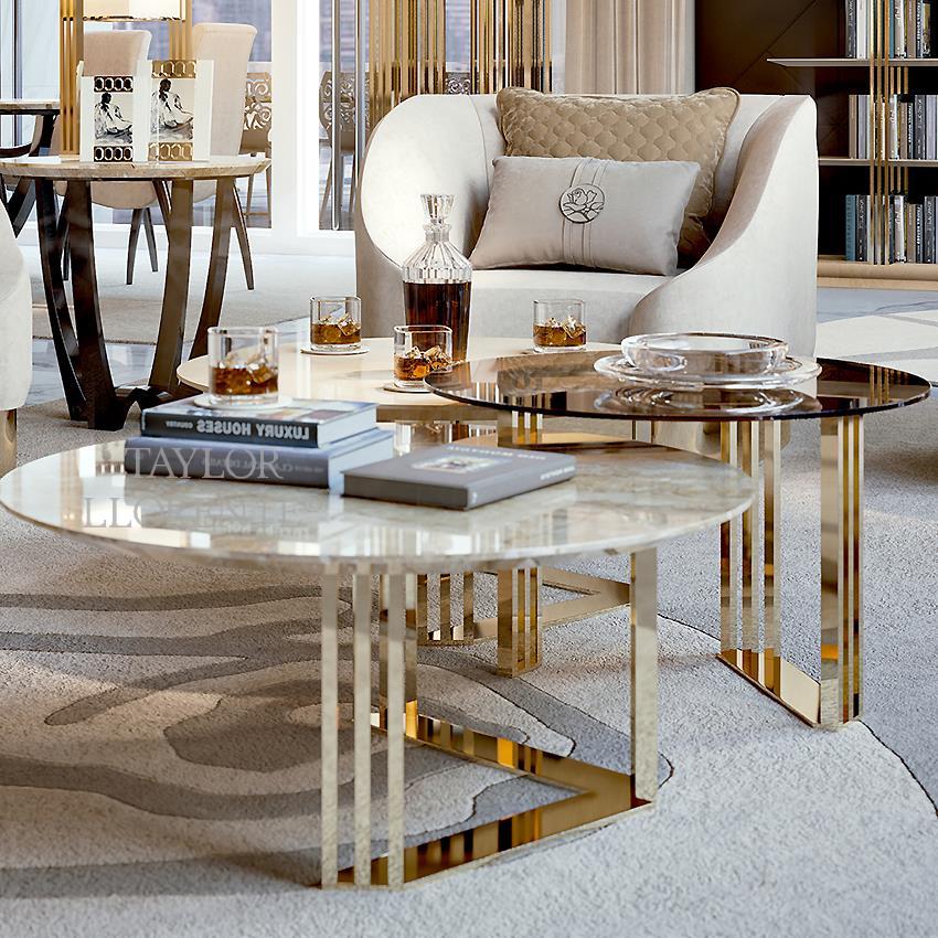 24ct Gold Coffee Tables Trio Taylor, Marble And Gold Coffee Table Set