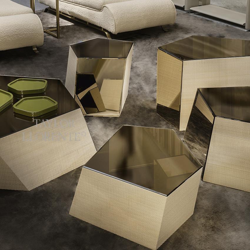 GEOMETRIC COFFEE TABLES Bronze Glass table tops TAYLOR LLORENTE FURNITURE