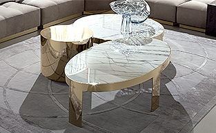 GOLD AND MARBLE TRIO OF COCKTAIL TABLES