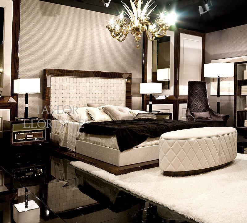 Designer bed with rosewood frame and woven leather headboard. | TAYLOR