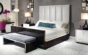 MACASSAR EBONY BED WITH INLAID UPHOLSTERY ART 541-H