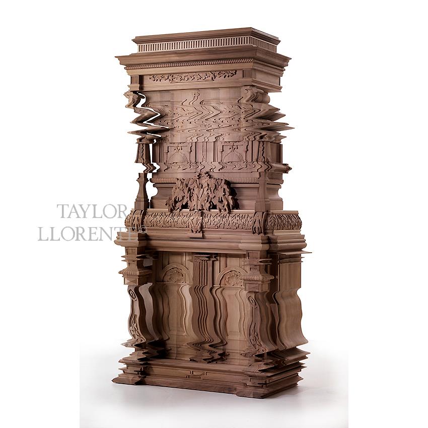 A modern and current carved Italian walnut tall cabinet design