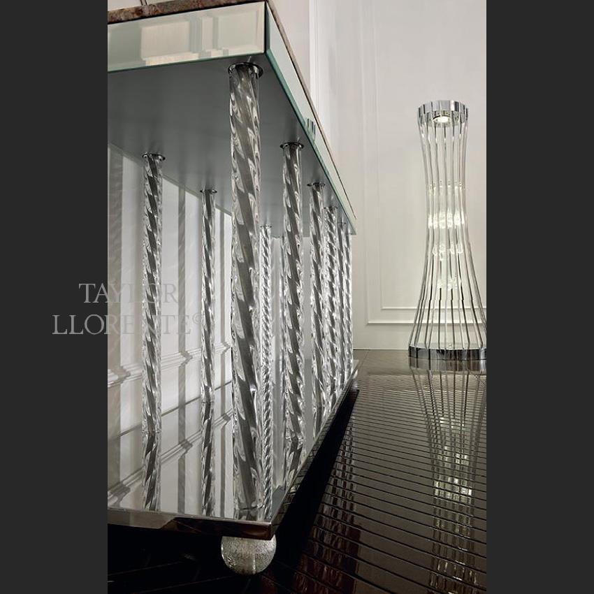 Luxury console table with hand blown twisted Italian murano glass legs 