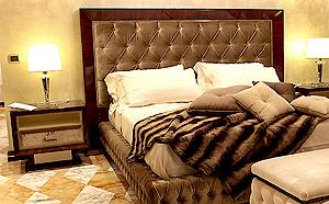 ROSEWOOD BED WITH VELVET UPHOLSTERY