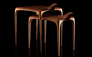 SCULPTURAL WALNUT WOOD SIDE TABLES