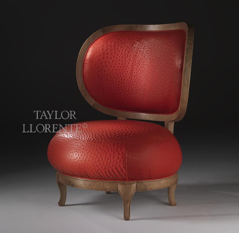 luxury walnut bun chair with red leather upholstery