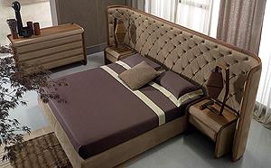 VIC LEATHER UPHOLSTERED BED WITH WALNUT FRAME
