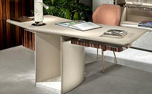 MACASSAR EBONY & LEATHER UPHOLSTERED DESK