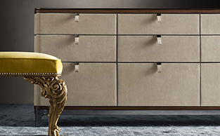 ARCHITECTURAL LEATHER & WALNUT DRAWER SIDEBOARD