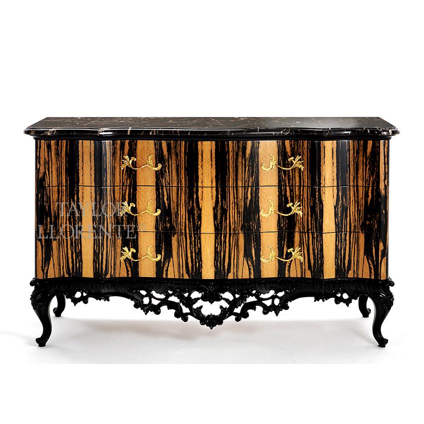 Luxury classic style chest of drawers in white macassar ebony