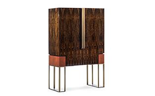 MACASSAR EBONY BAR COCKTAIL CABINET WITH LEATHER