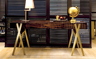 DESK WITH BRONZE TRELLIS & EBONY 