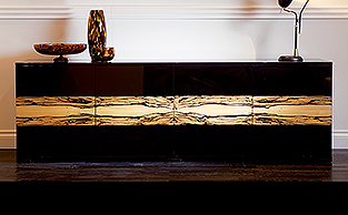 WHTE MACASSAR & BLACK LACQUER SIDEBOARD