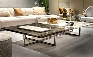 MARBLE COFFEE TABLE WITH ARCHITECTURAL STEEL 