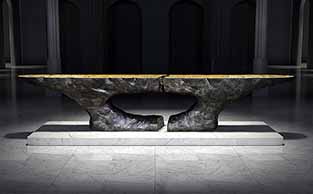 SCULPTURAL GOLD LEAF UNDER RESIN CONSOLE TABLE