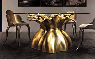 DINING TABLE WITH GOLD LEAF SCULPTURAL BASE