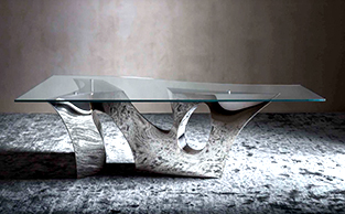 POLISHED STEEL SCULPTURAL TABLE