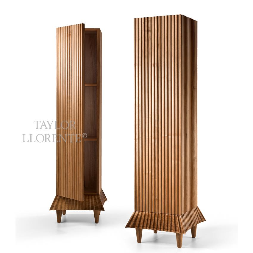 luxury reeded carved walnut wood tall lounge cabinet 