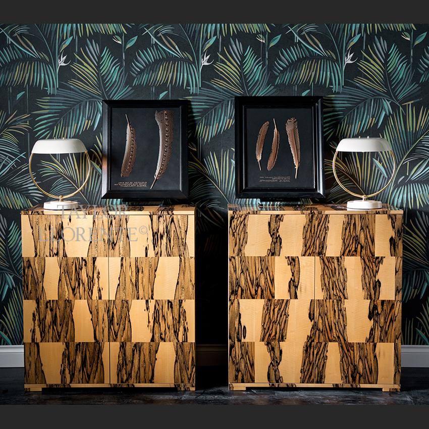 Luxury macassar ebony buffet cabinets with geometric modern design.