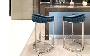 TUBULAR STEEL AND VELVET BAR STOOL