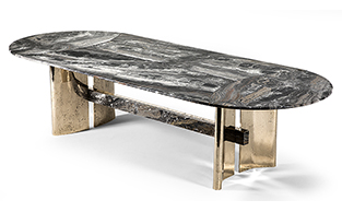CAST BRONZE & MARBLE LONG TABLE