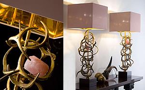 Bronze Sculptural Table Lamp with Quartz Jewel